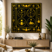 Ancient Egyptian Symbols Black Gold Pattern Luxury