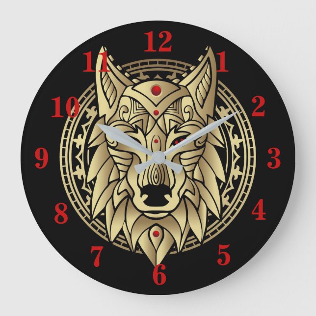 Ancient Egyptian Wolf  Large Clock (Front)