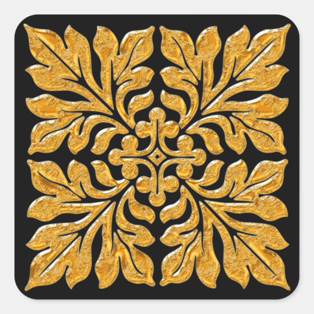 Ancient english tile shiny bright gold square sticker (Front)