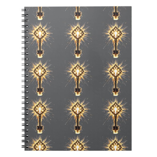 Ancient Fantasy Key with Magical Light – Radiant E Notebook (Front)