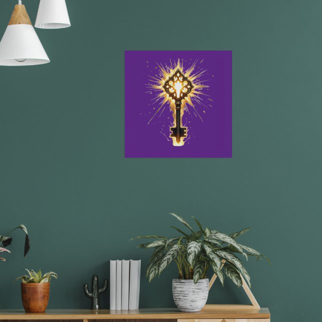 Ancient Fantasy Key with Magical Light – Radiant E Poster (Living Room 1)