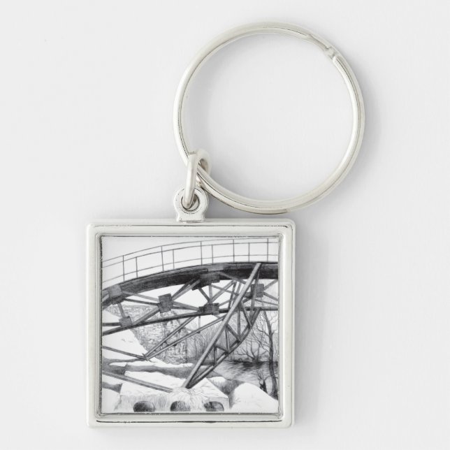 Ancient footbridge pencilart Monochrome Keychain (Front)