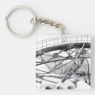 Ancient footbridge pencilart Monochrome Keychain