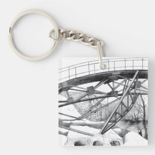 Ancient footbridge pencilart Monochrome Keychain (Front)