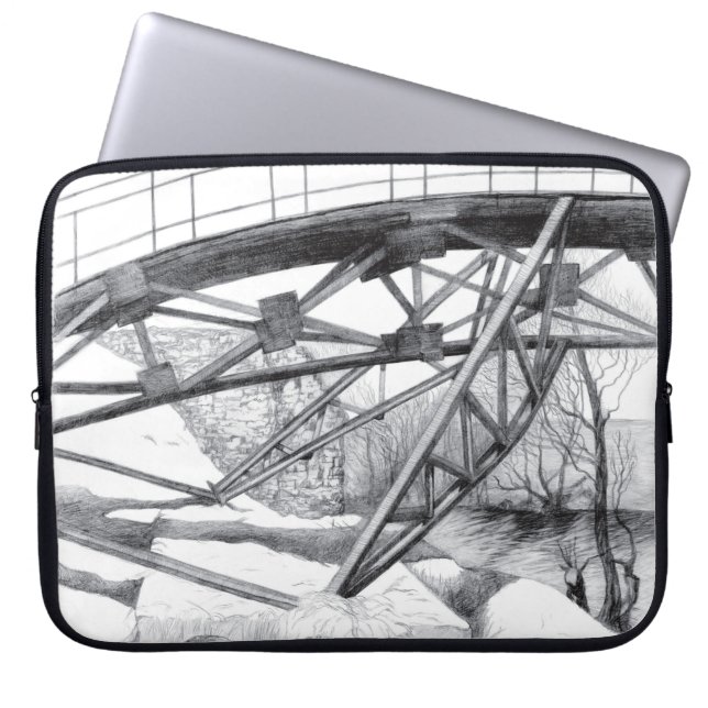 Ancient footbridge pencilart Monochrome Laptop Sleeve (Front)