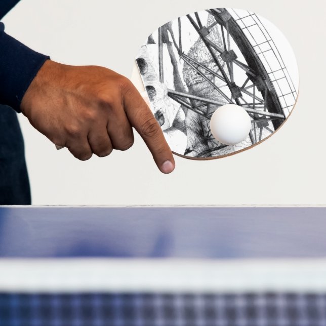 Ancient footbridge pencilart Monochrome Ping Pong Paddle (Insitu)