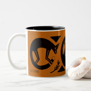 Ancient foxes  and flowers on orange mug