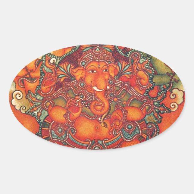 ANCIENT GANESH PAINTING OVAL STICKER (Front)