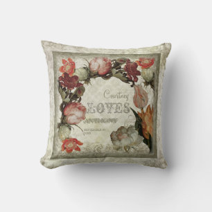 Ancient Garden Vintage Floral Tulip Rose Hellebore Throw Pillow