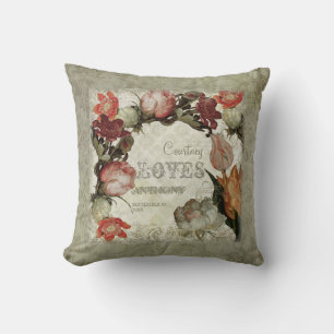 Ancient Garden Vintage Floral Tulip Rose Hellebore Throw Pillow