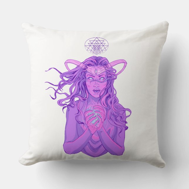Ancient goddess of dimensions purple art throw pillow (Front)