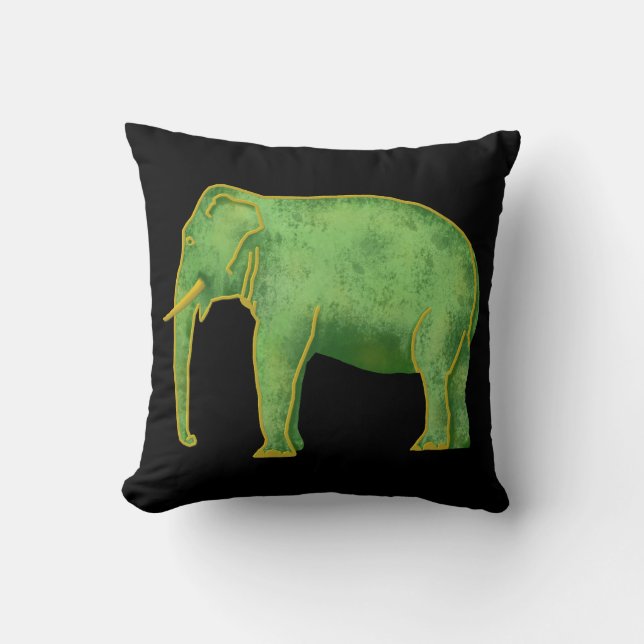 Ancient Gold and Jade Elephant Throw Pillow (Front)