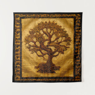Ancient Gold Brown Rustic Tree of LIfe by kedoki Tapestry