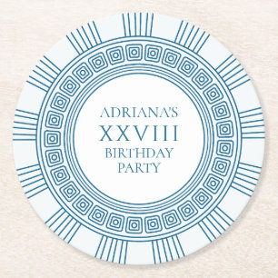 Ancient Greece themed party with blue pattern Round Paper Coaster
