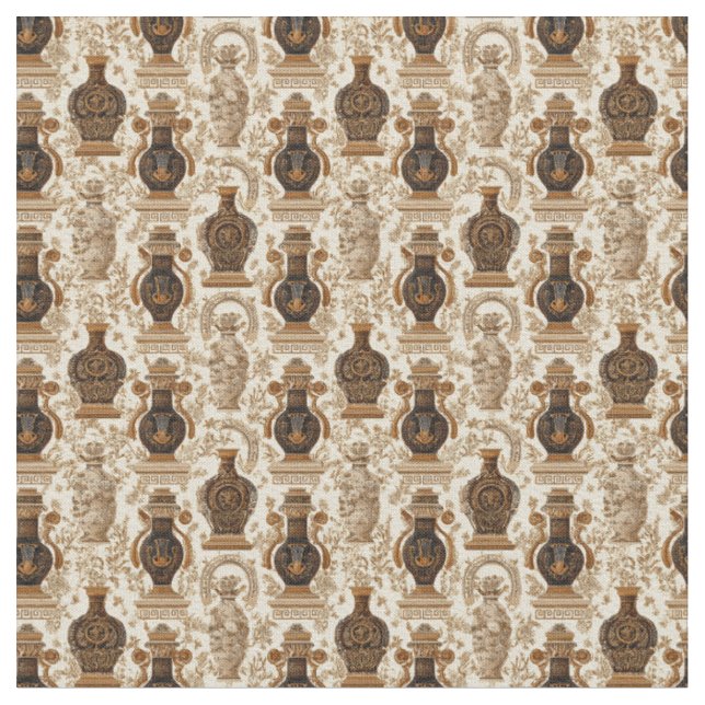 Ancient Greece Toile de Jouy Classic Vases Pattern Fabric (Close Up)