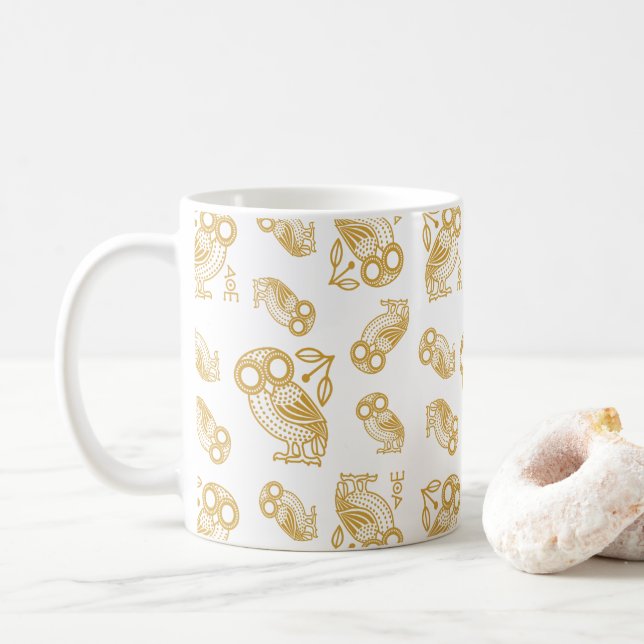 Ancient Greek Athenian Owl Pattern  Coffee Mug (With Donut)