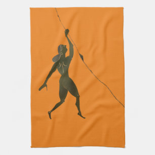 Ancient Greek climbing a vase crack Kitchen Towel