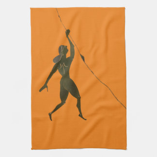 Ancient Greek climbing a vase crack Kitchen Towel