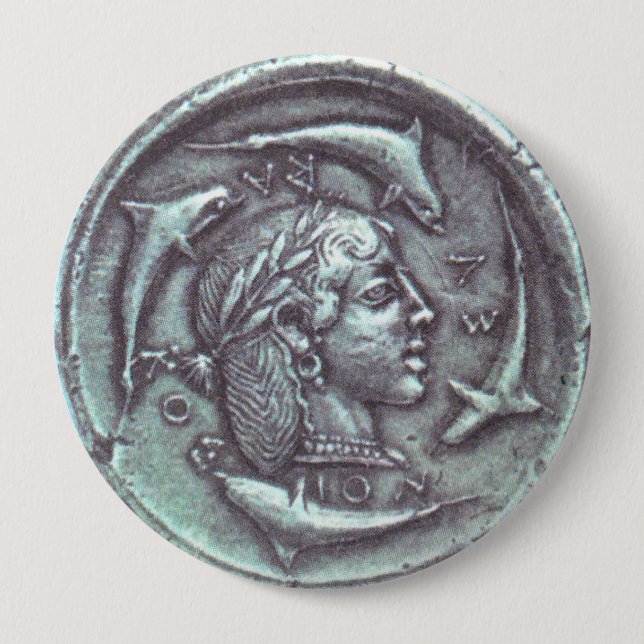 Ancient greek coin dolphins portrait button (Front)
