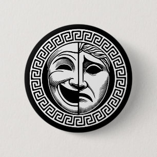Ancient Greek Drama Theatre Masks 2 Inch Round Button