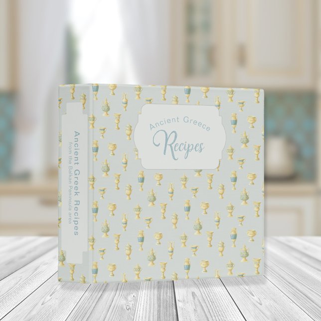 Ancient Greek Dusty Blue White Vase Pattern Recipe Binder (Creator Uploaded)