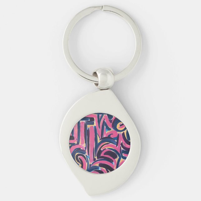 Ancient Greek Graffiti-Hand Painted Abstract Art Keychain (Front)