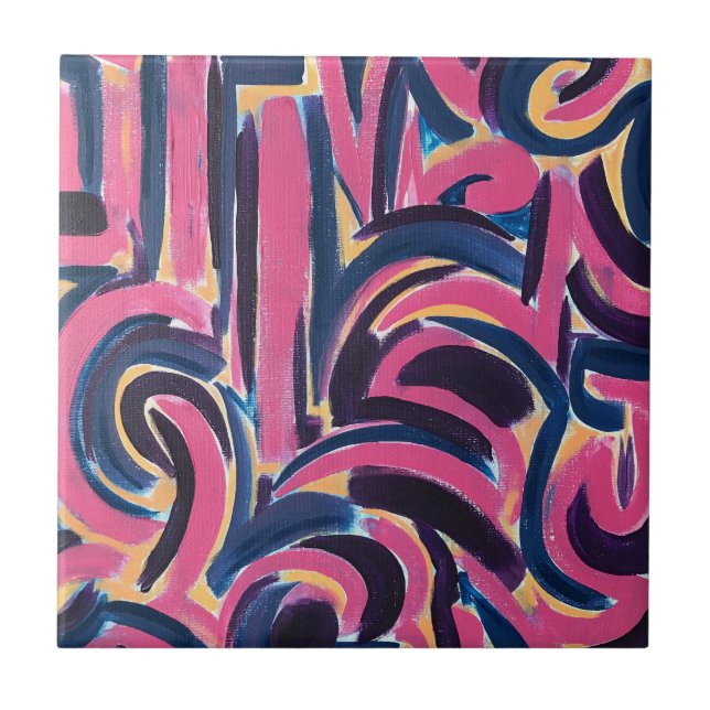 Ancient Greek Graffiti-Hand Painted Abstract Art Tile (Front)