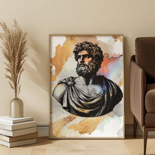 Ancient greek man portrait surrouded by goldmarble canvas print