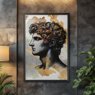 Ancient greek man surrounded by shiny gold marble  canvas print