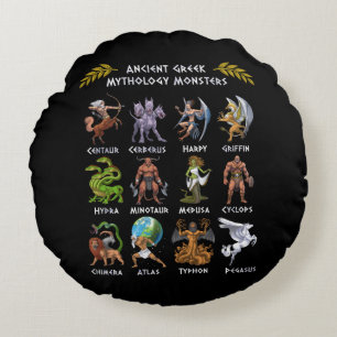 Ancient Greek Mythology Monsters Round Pillow