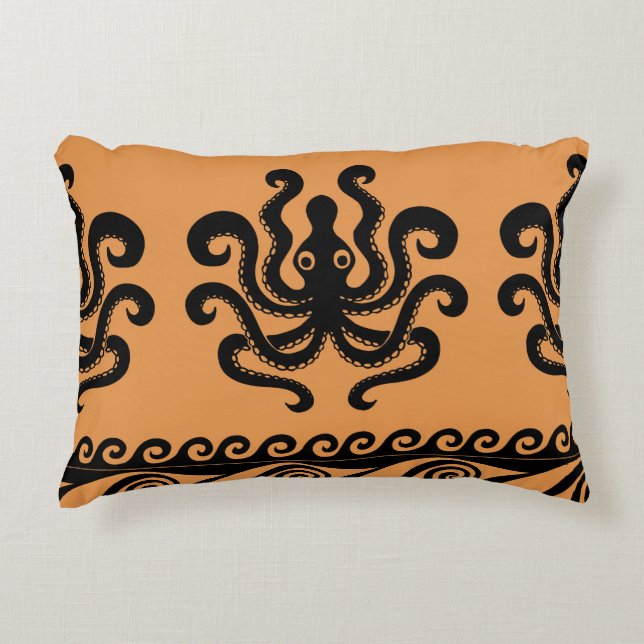 Ancient Greek octopus, wave pattern Accent Pillow (Front)