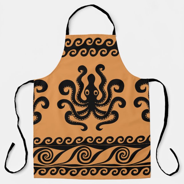 Ancient Greek octopus, wave pattern Apron (Front)