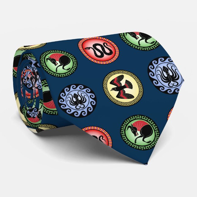 Ancient Greek Shields: Bull, Snake, Hawk, Octopus Tie (Rolled)