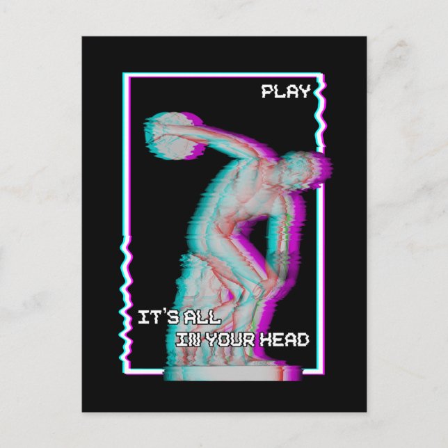 Ancient Greek Statue Discus Throw Vaporwave Glitch Postcard (Front)