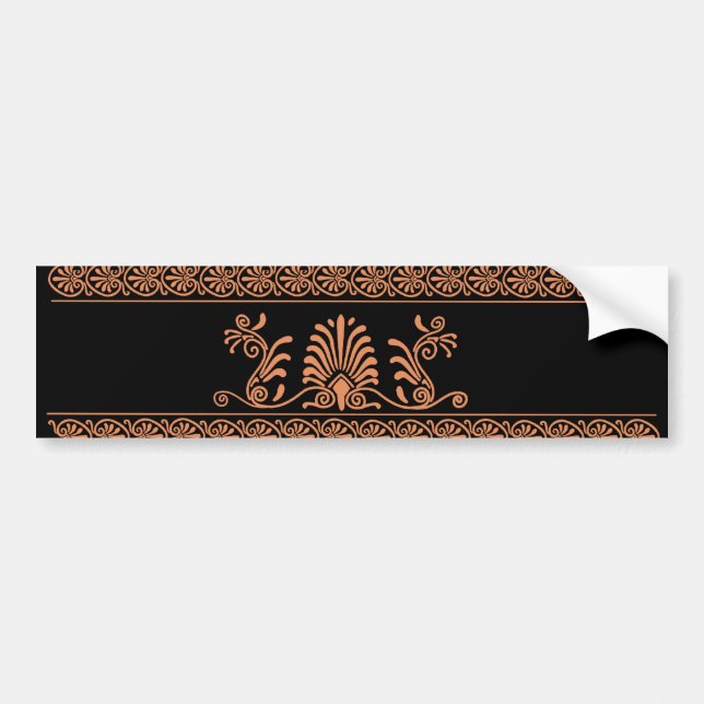 Ancient Greek Style Black and Orange Floral Design Bumper Sticker (Front)