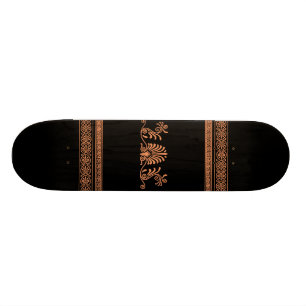 Ancient Greek Style Black and Orange Floral Design Skateboard