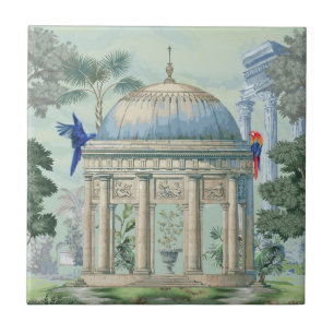 Ancient Greek Temple Garden Macaw Bird Pixie Green Tile