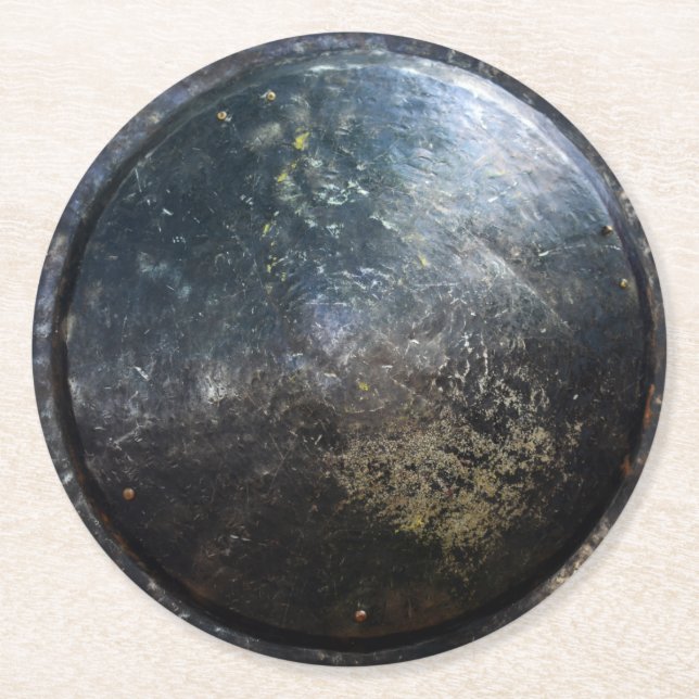 ancient greek trojan shield buckler escutcheon gla round paper coaster (Front)