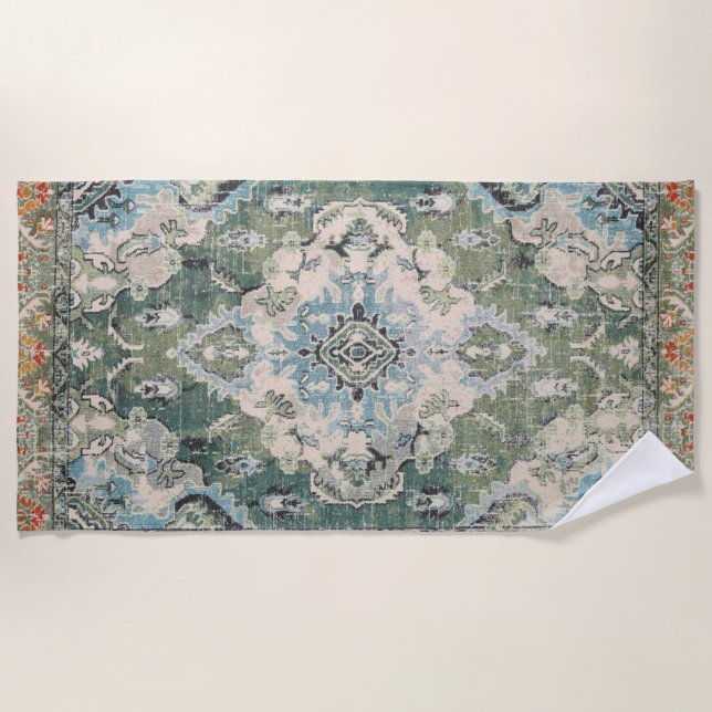 Ancient green carpet beach towel (Front)