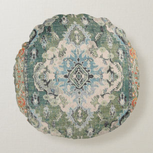 Ancient green carpet round pillow