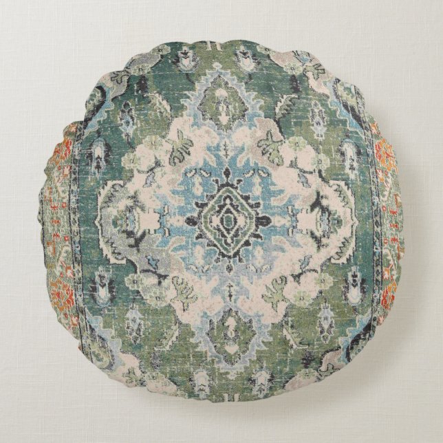 Ancient green carpet round pillow (Front)