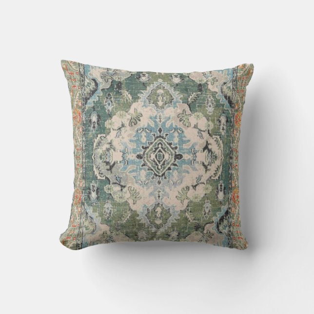 Ancient green carpet throw pillow (Front)