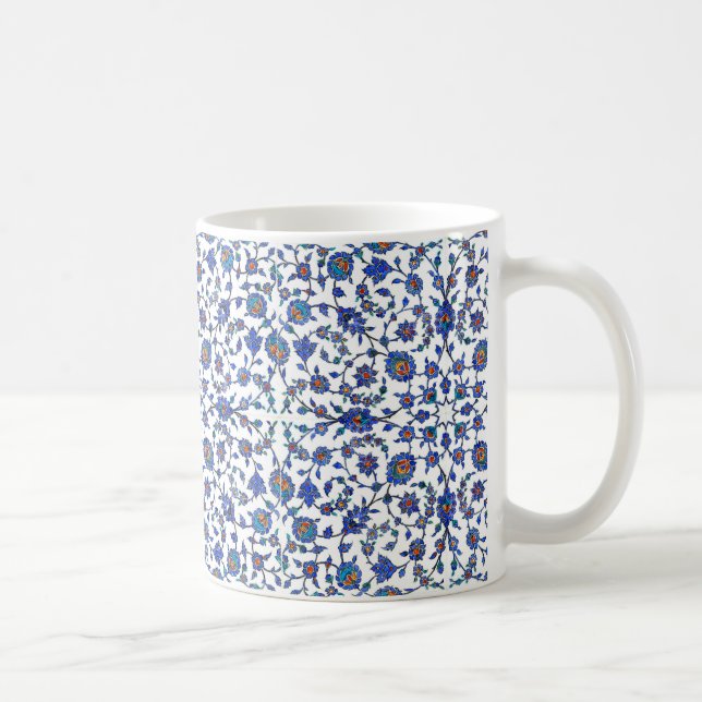 Ancient Handmade Blue Turkish Floral Tiles Pattern Coffee Mug (Right)