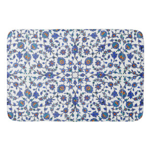 Ancient Handmade Turkish Floral Tiles Pattern Bath Mat
