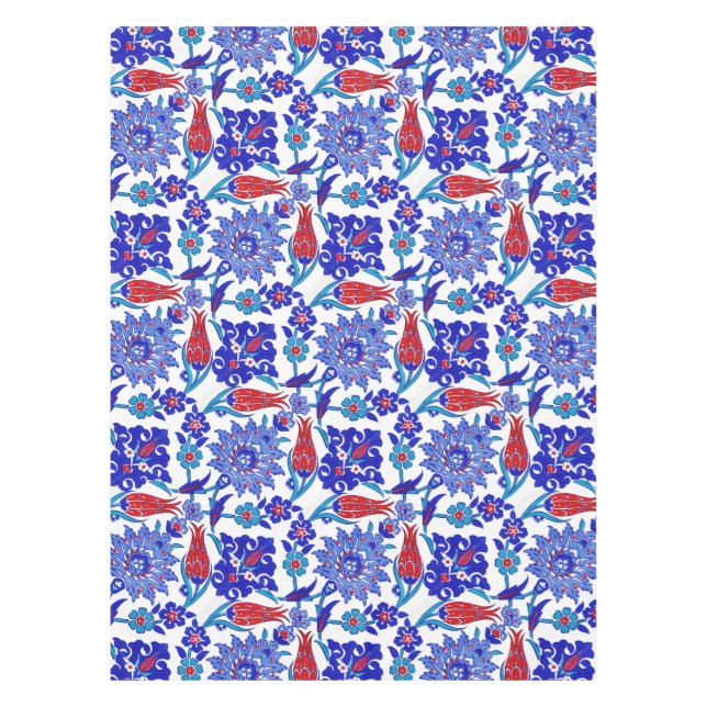 Ancient Handmade Turkish Floral Tulip Tile Pattern Tablecloth (Front)