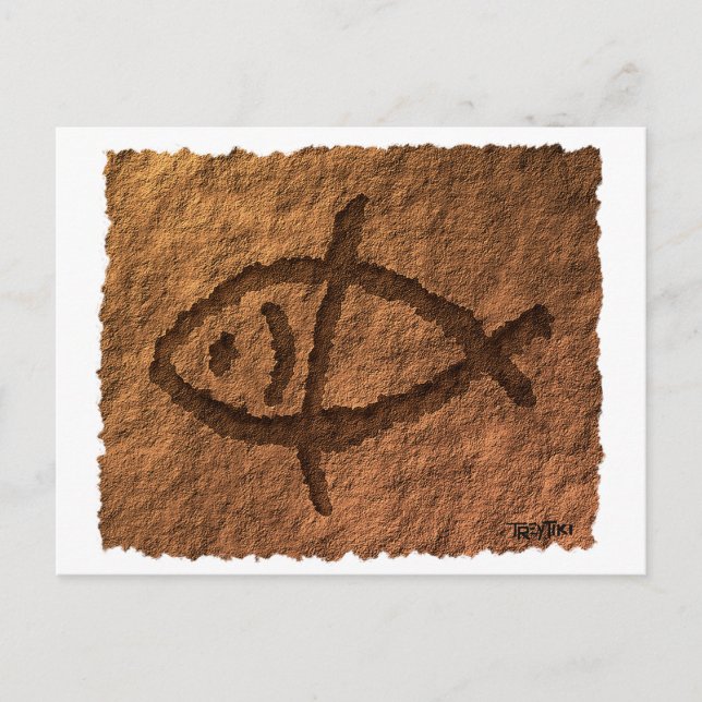 Ancient Hawaiian Fish Petroglyph Postcard (Front)