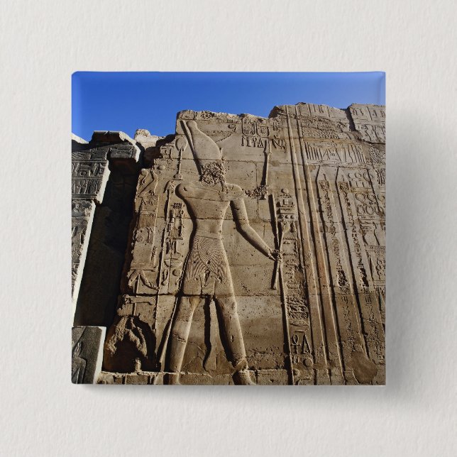 Ancient hieroglyphs on wall, Temple of Karnak, 2 Inch Square Button (Front)