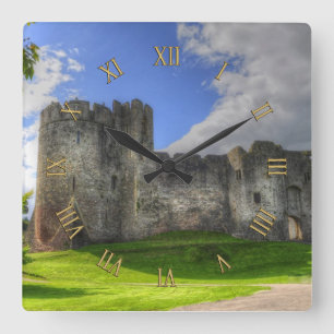 Ancient Historic Sites, Castle Ruins of Britain Square Wall Clock