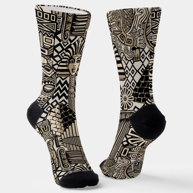 Ancient Historical Symbols Tattoo Style Socks (Angled)
