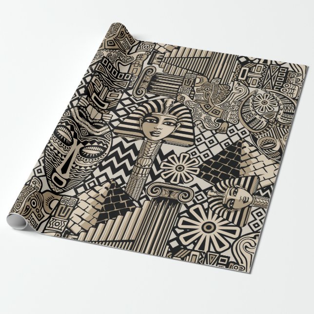 Ancient Historical Symbols Tattoo Style Wrapping Paper (Unrolled)